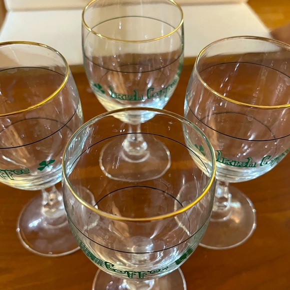 Vtg Luminarc France Irish Coffee Glasses Shamrocks Gold Rim Collectable Set of 4 - Picture 3 of 6